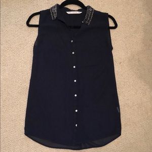 Navy sheer collared tank top